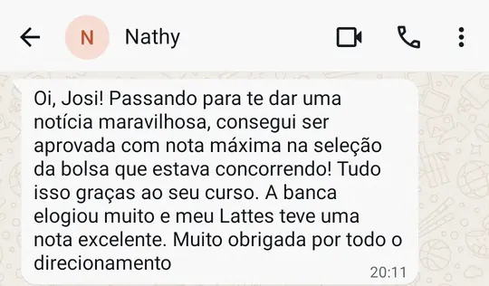 Aprovada com nota máxima em seleção de bolsa