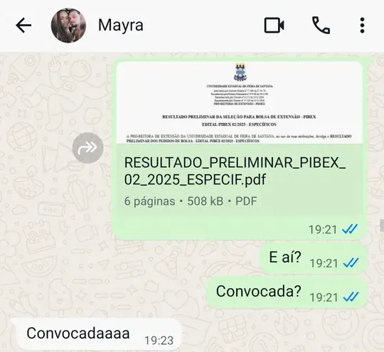 Convocação em seleção de bolsa de extensão